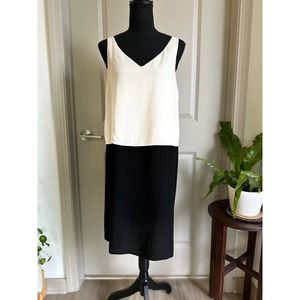Eileen Fisher Two-Tone Silk Shift Dress in Bone Black Sz. Small